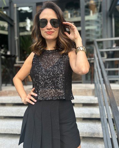 Conjunto mia tweed cropped casaco manga longa botões e saia curta